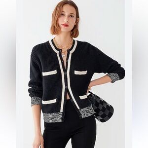 J. Crew Navy and Cream Front Pocket Cardigan Sweater